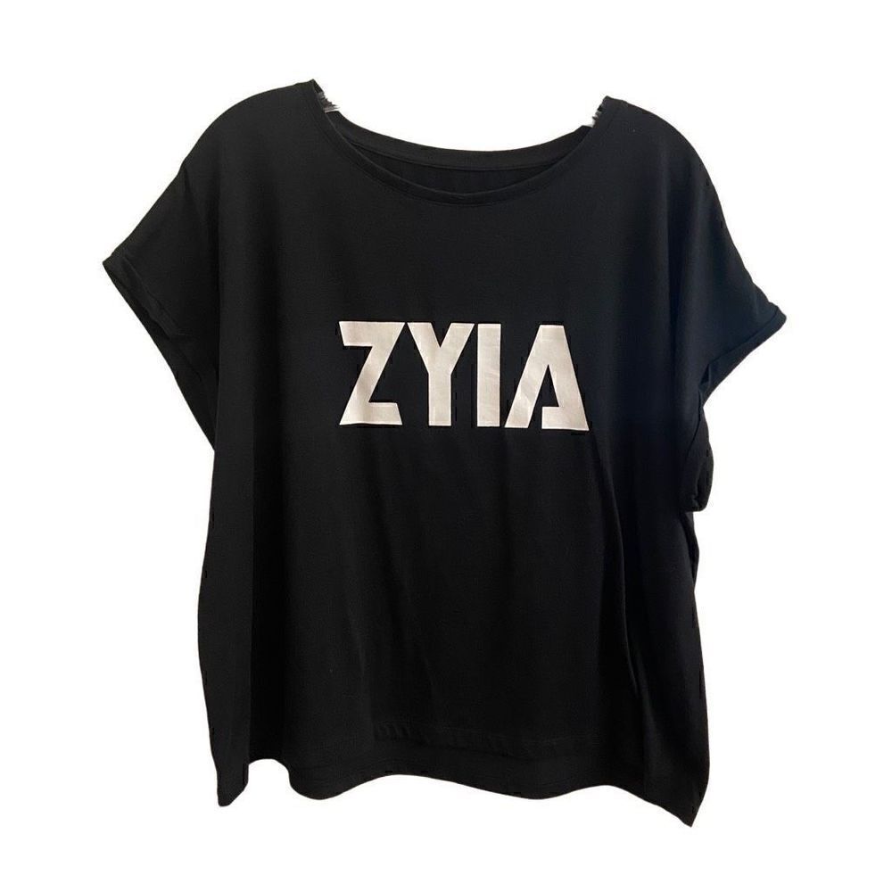 ZYIA Active Shoulder Tee Black Spellout XL